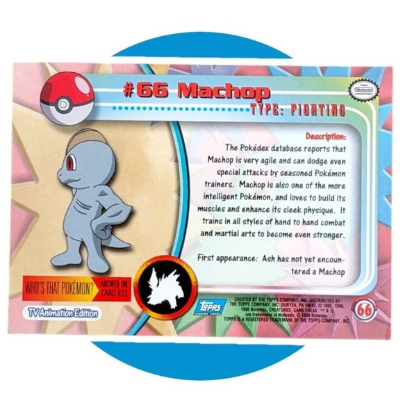 Pokemon Toys Pokemon Topps Series Card A2 66 Machop Blue Logo